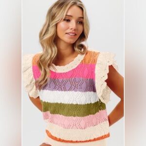 BiBi Vibrant Crochet Blouse with Scalloped Sleeves